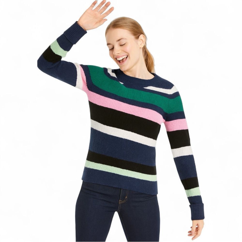 Halogen Women’s S Multicolor Striped Crewneck Sweater Preppy Colorblock